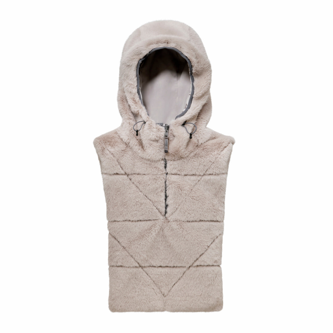 Reversible faux fur down jacket hood grey | Removable rain hood
