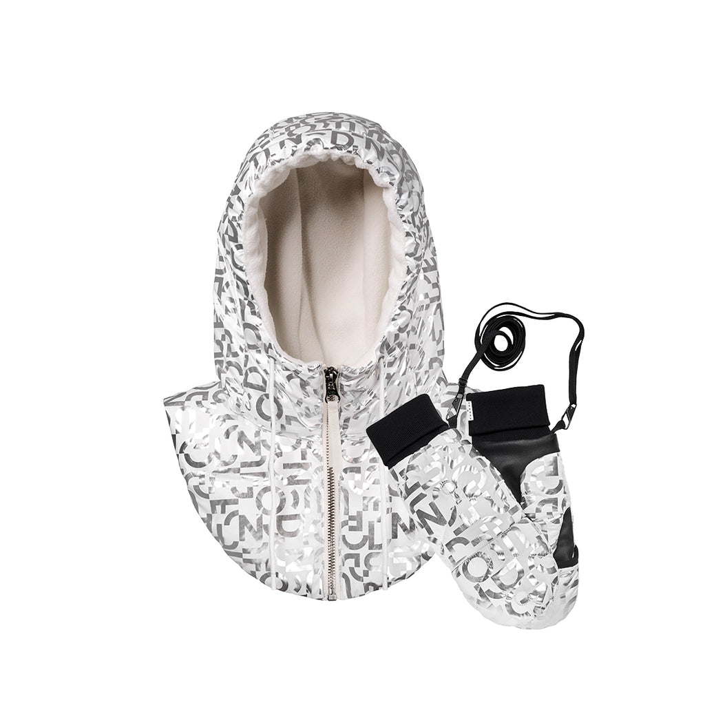 Capuche Fudoonita moufles argent blanc