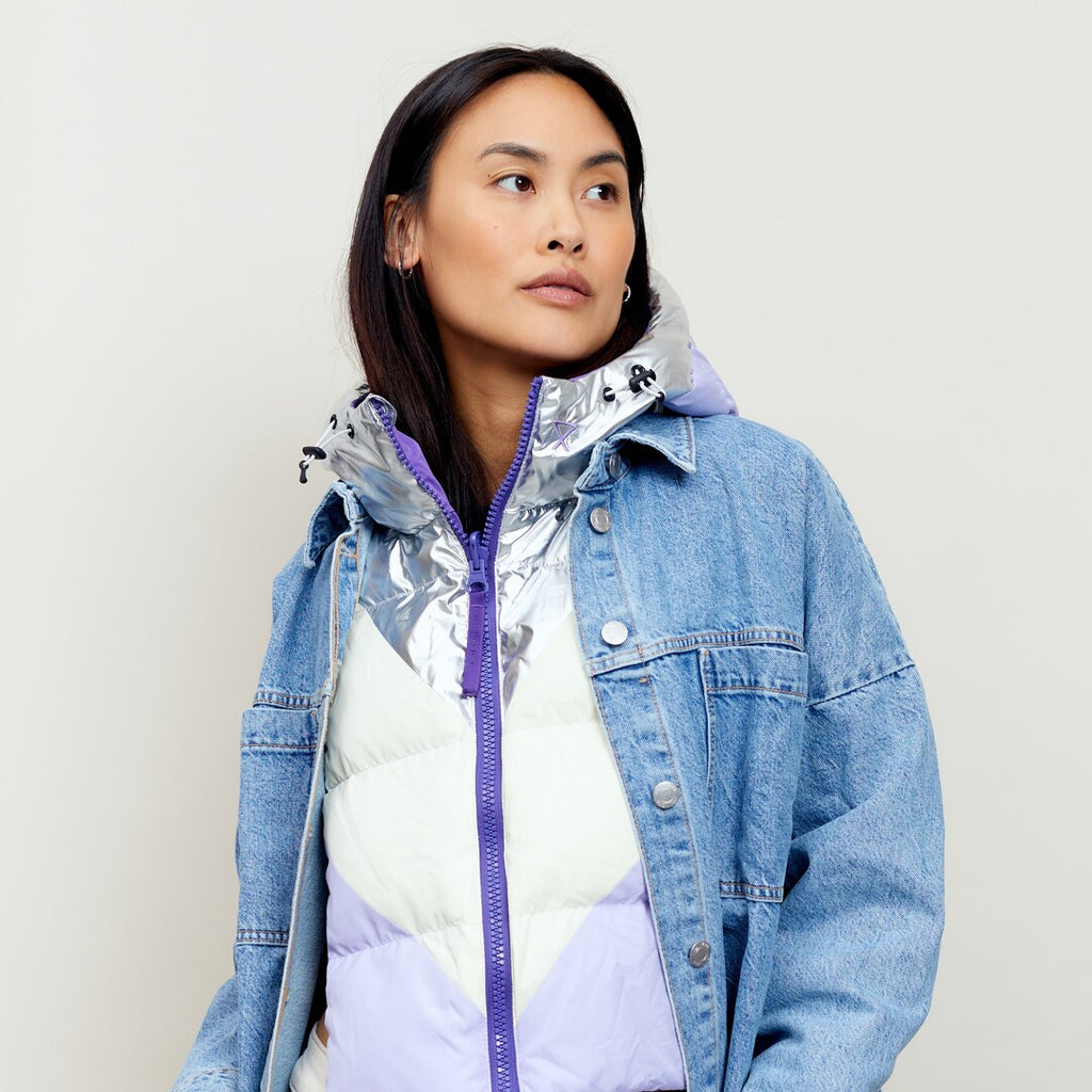 Hood Fudoon silver purple down jacket