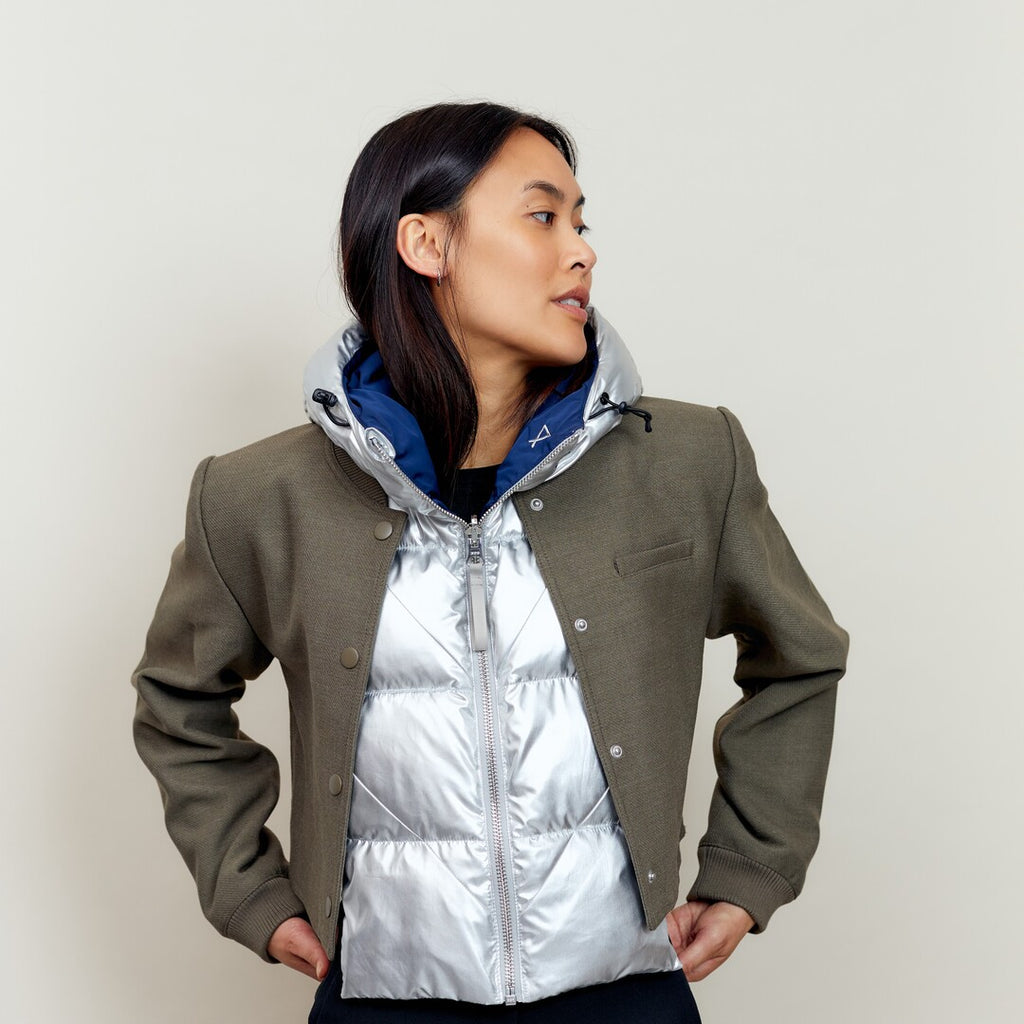 Hood Fudoon silver blue reversible two-tone down jacket