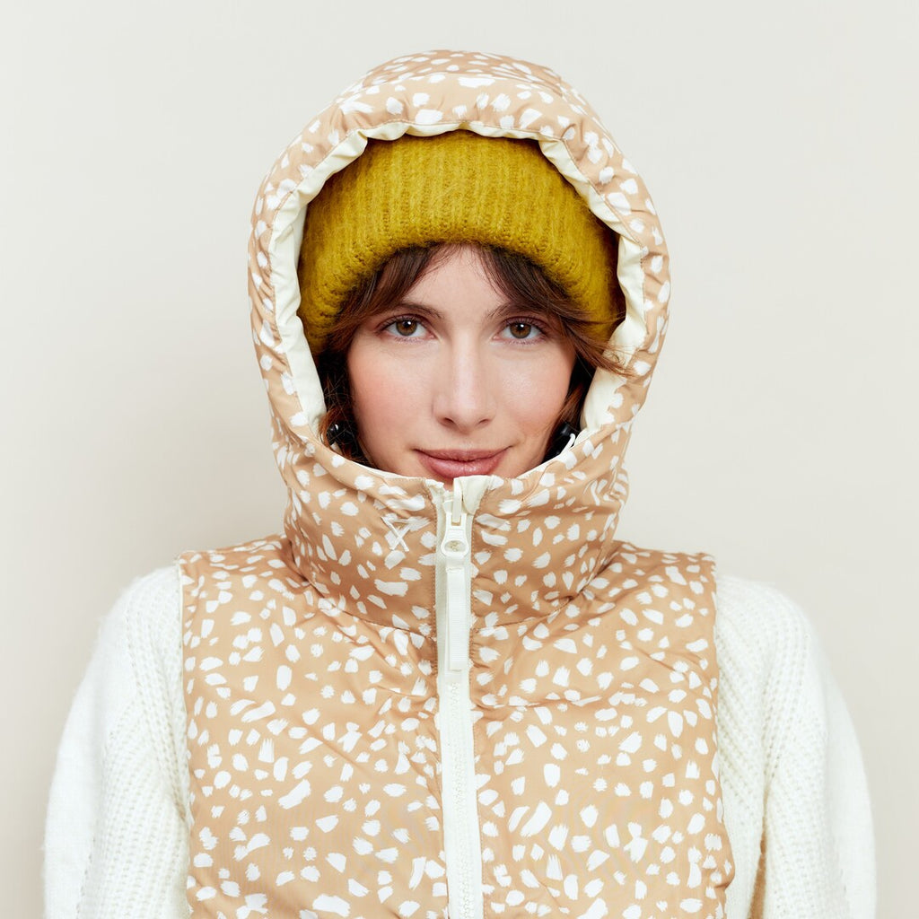 Hood Fudoon cream beige leopard down jacket