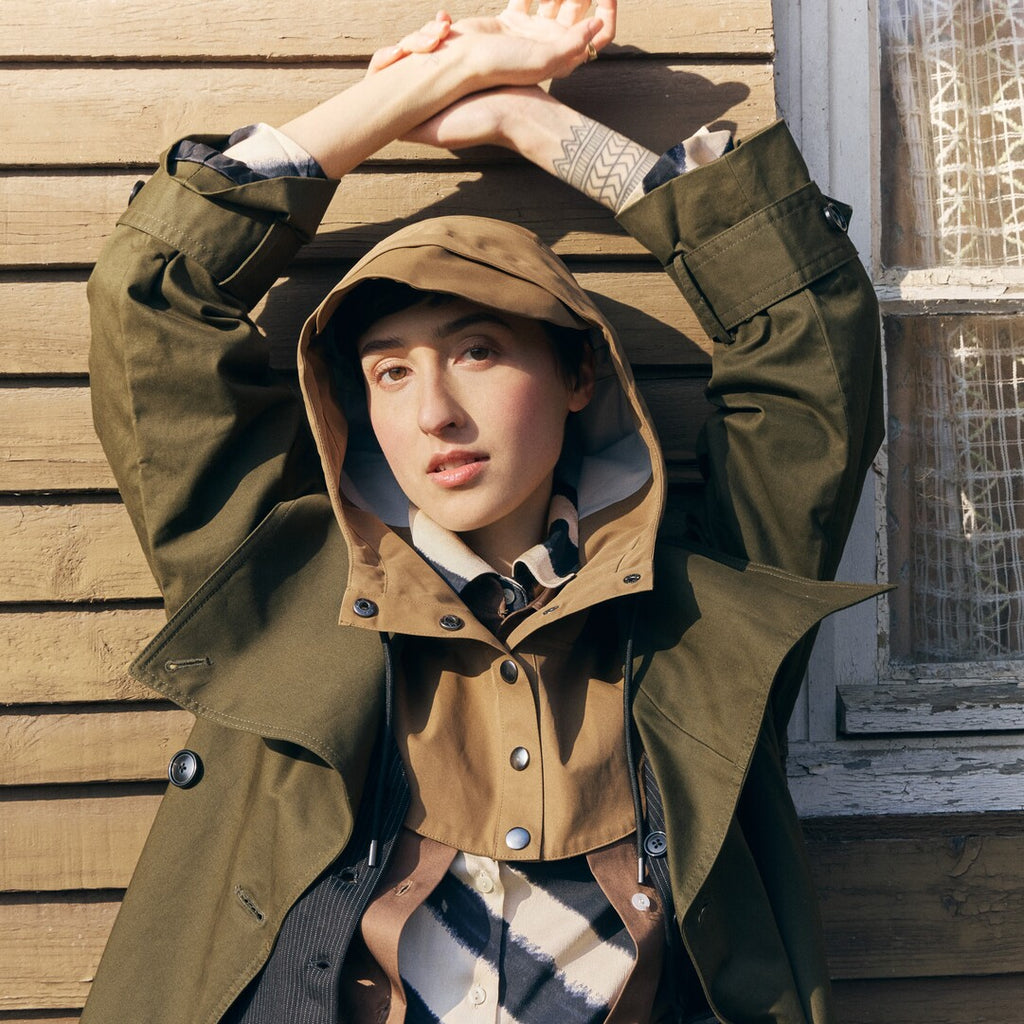 Capuche de pluie Fudini camel imperméable amovible