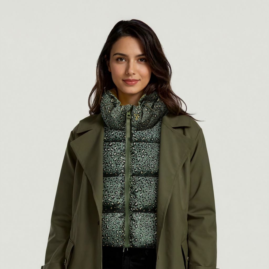Capuche de pluie amovible Fudoon léopard kaki femme