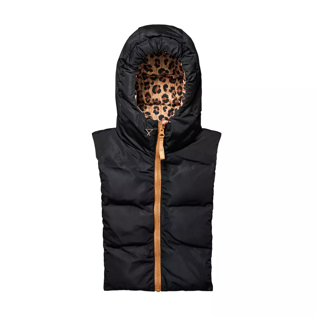 Down jacket hood Fudoon leopard and black reversible