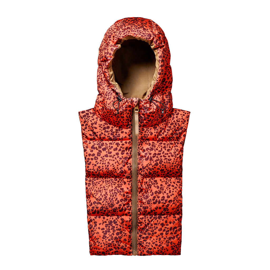 Down jacket hood Fudoon leopard print orange and camel face