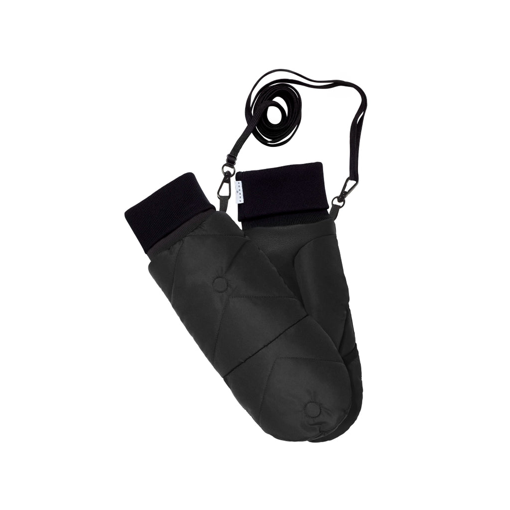 Moufles convertibles mitaines noir cordon