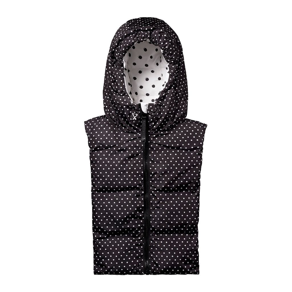 Down jacket hood Fudoon black white polka dots reversible