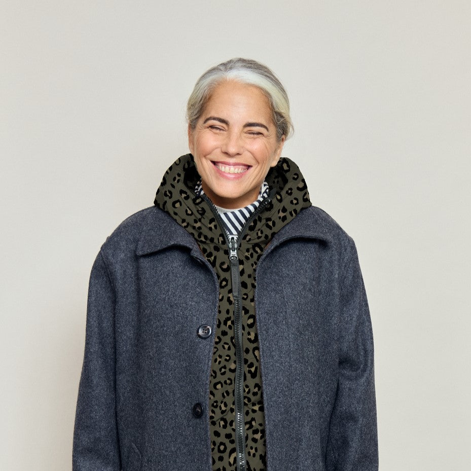 Fudoon capuche léopard kaki réversible lichen femme