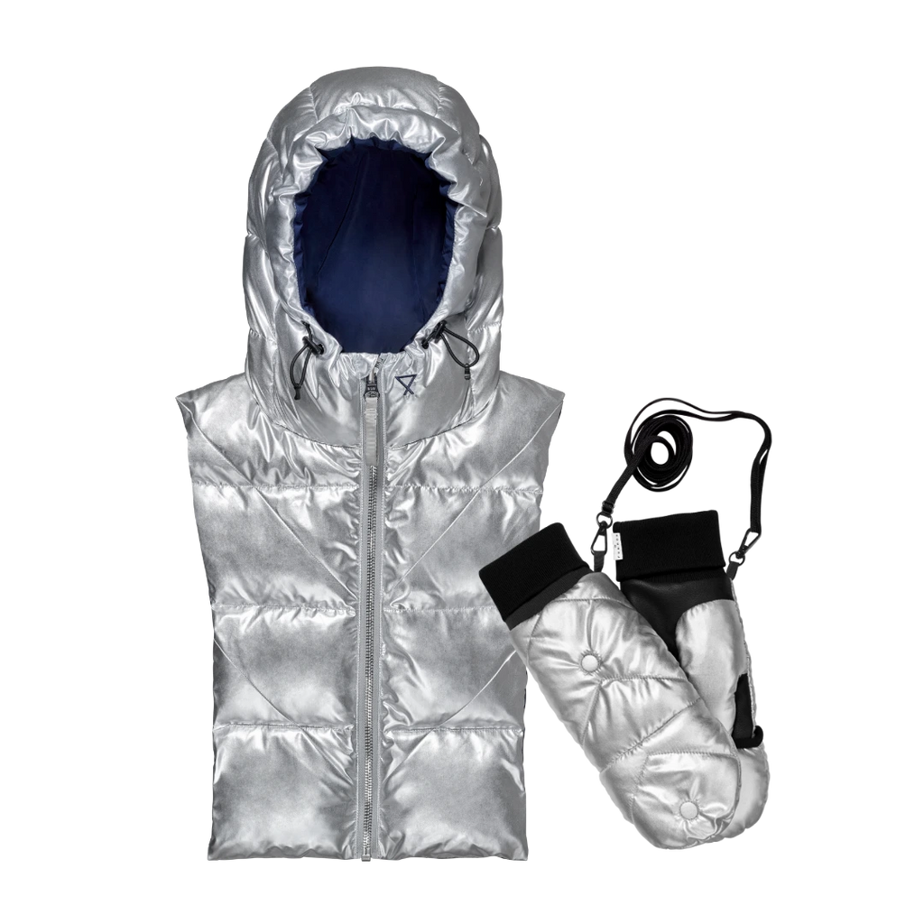 Duo capuche Fudoon + moufles convertibles mitaines argent