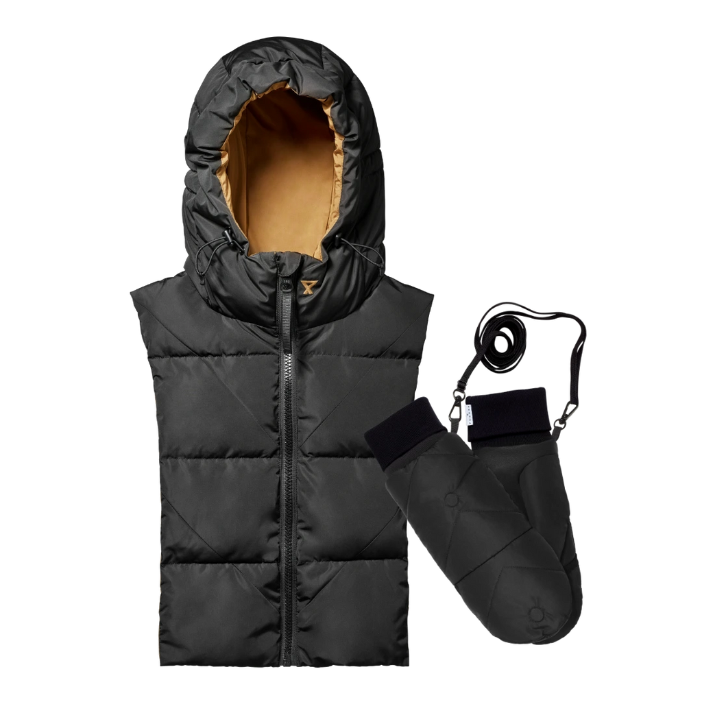 Duo bundle Capuche fudoon et moufles noir et camel