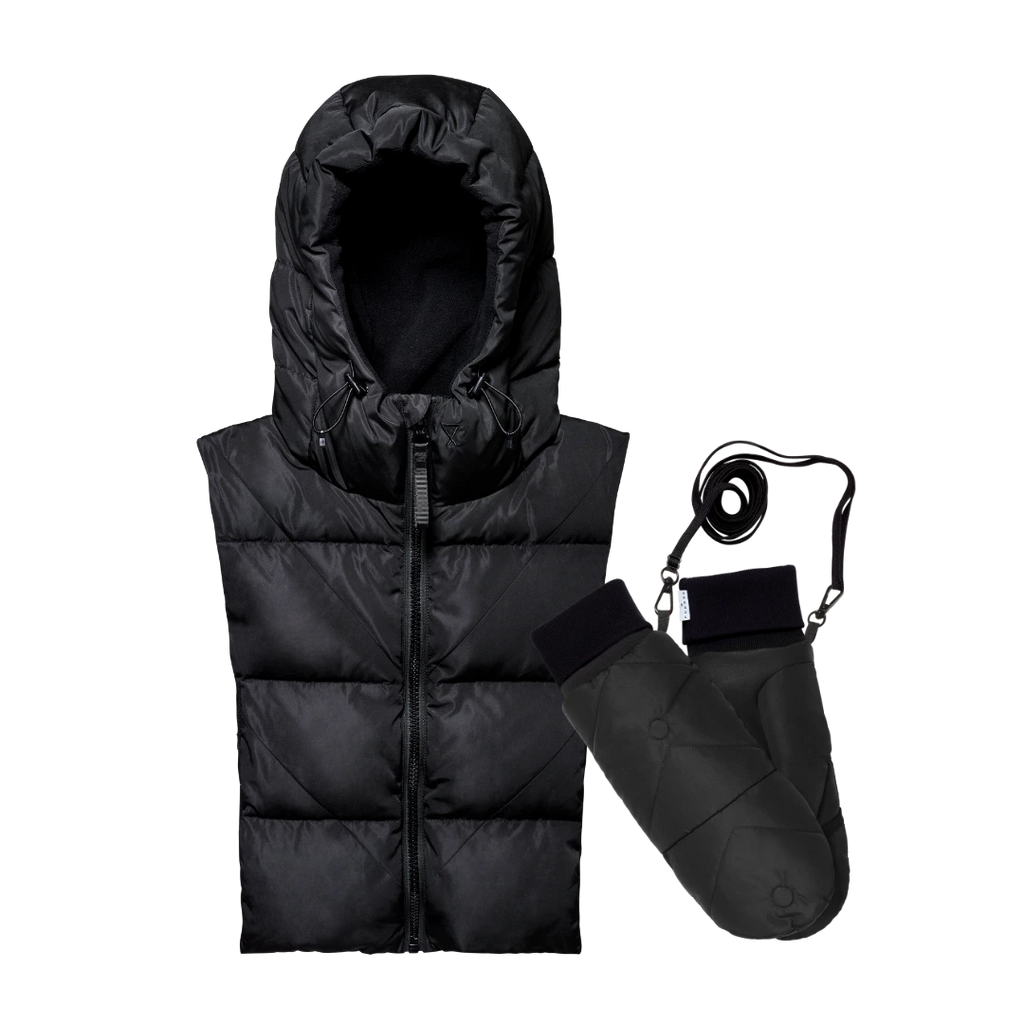 Duo capuche Fudoon + moufles convertibles mitaines noir