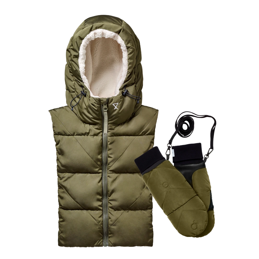 Duo capuche Fudoon + moufles convertibles mitaines kaki