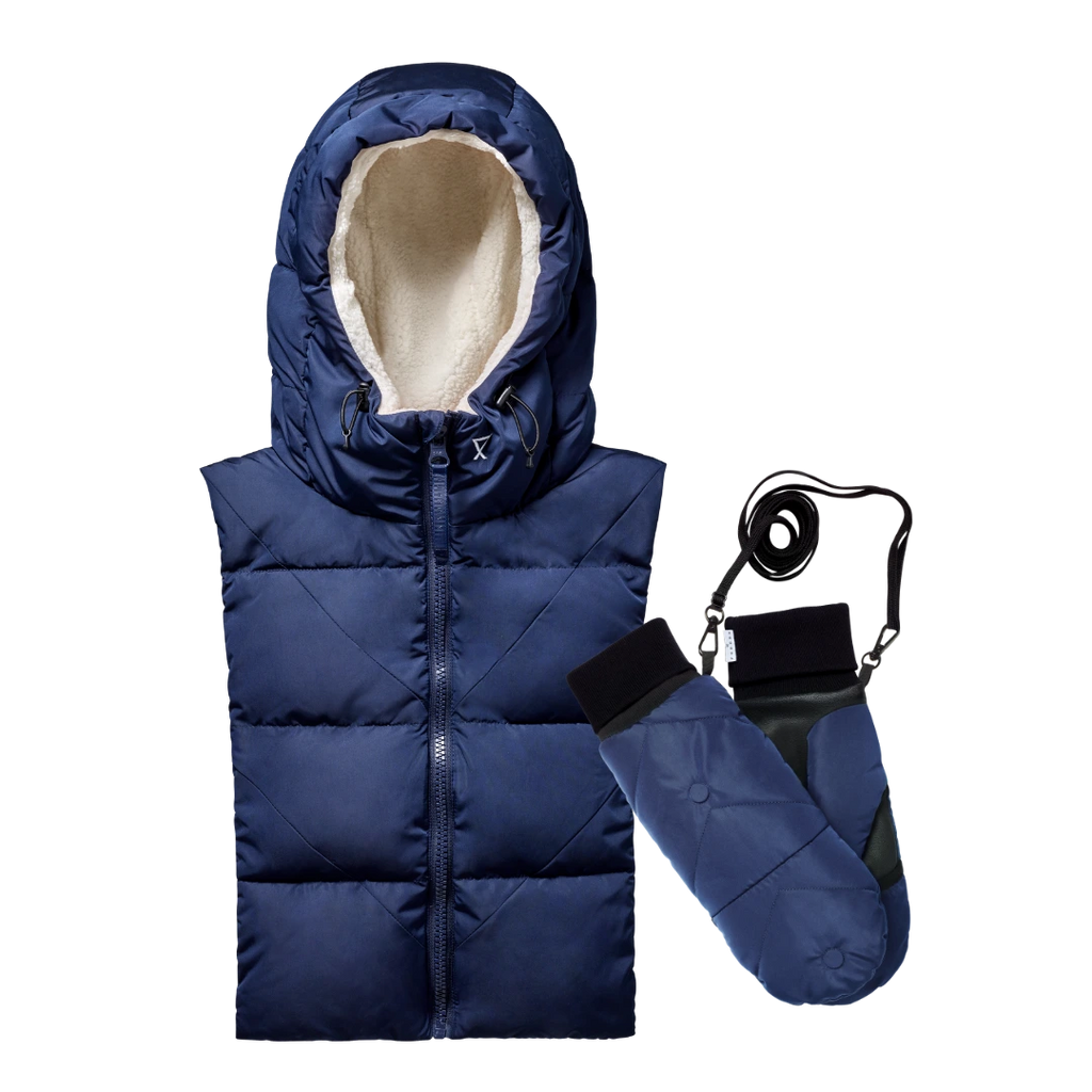Duo capuche Fudoon + moufles convertibles mitaines marine